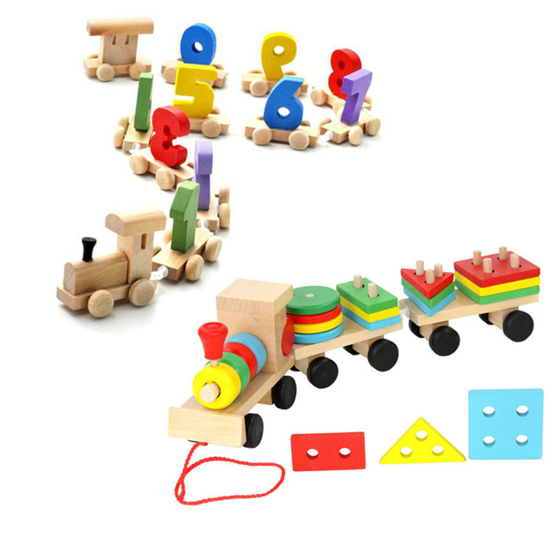 Đồ chơi Tàu Kéo Khối Gỗ, xe chở Thả Khối hình trụ cho bé trai, gái 2 3 4 5 6 tuổi [DC34]