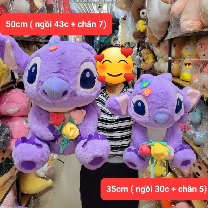 Gấu bông,thú bông stitch tím,stitch cầm hoa,quà tặng cho bé,quà 1/6,quốc tế thiếu nhi