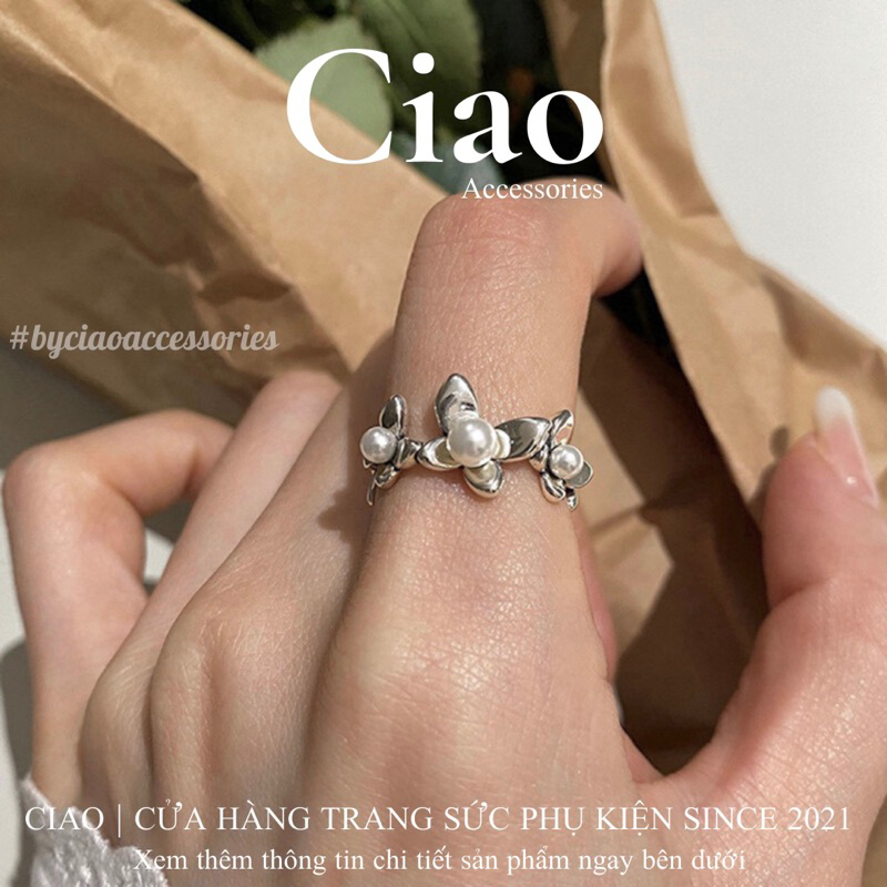 [HOẢ TỐC 1H] Nhẫn mạ bạc S925 thiết kế đính hạt trai mã 87 đơn giản Ciao accessories