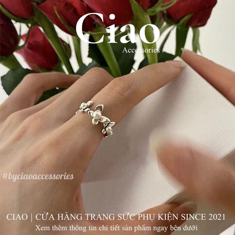 [HOẢ TỐC 1H] Nhẫn mạ bạc S925 thiết kế đính hạt trai mã 87 đơn giản Ciao accessories