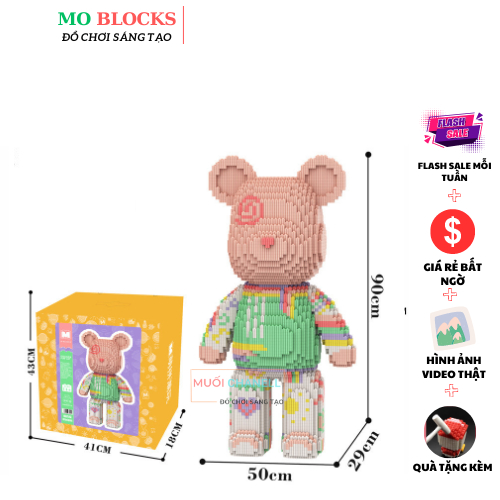 Lego Bearbrick Gấu Bạo Lực 90cm Mô hình lắp ghép 3D decor trang trí Gấu Bạo Lực 90cm - MOBLOCKS