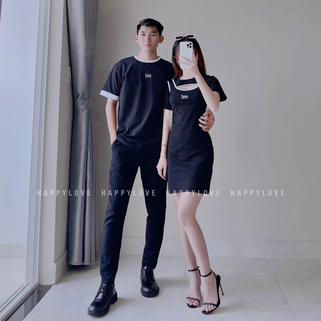 Đồ cặp nam nữ set áo váy đôi mùa hè màu đen HAPPYLOVE chất đẹp thời trang couple M046