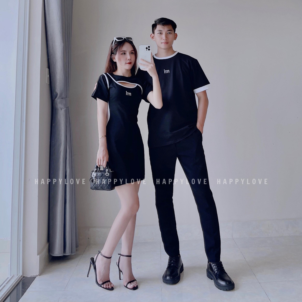 Đồ cặp nam nữ set áo váy đôi mùa hè màu đen HAPPYLOVE chất đẹp thời trang couple M046