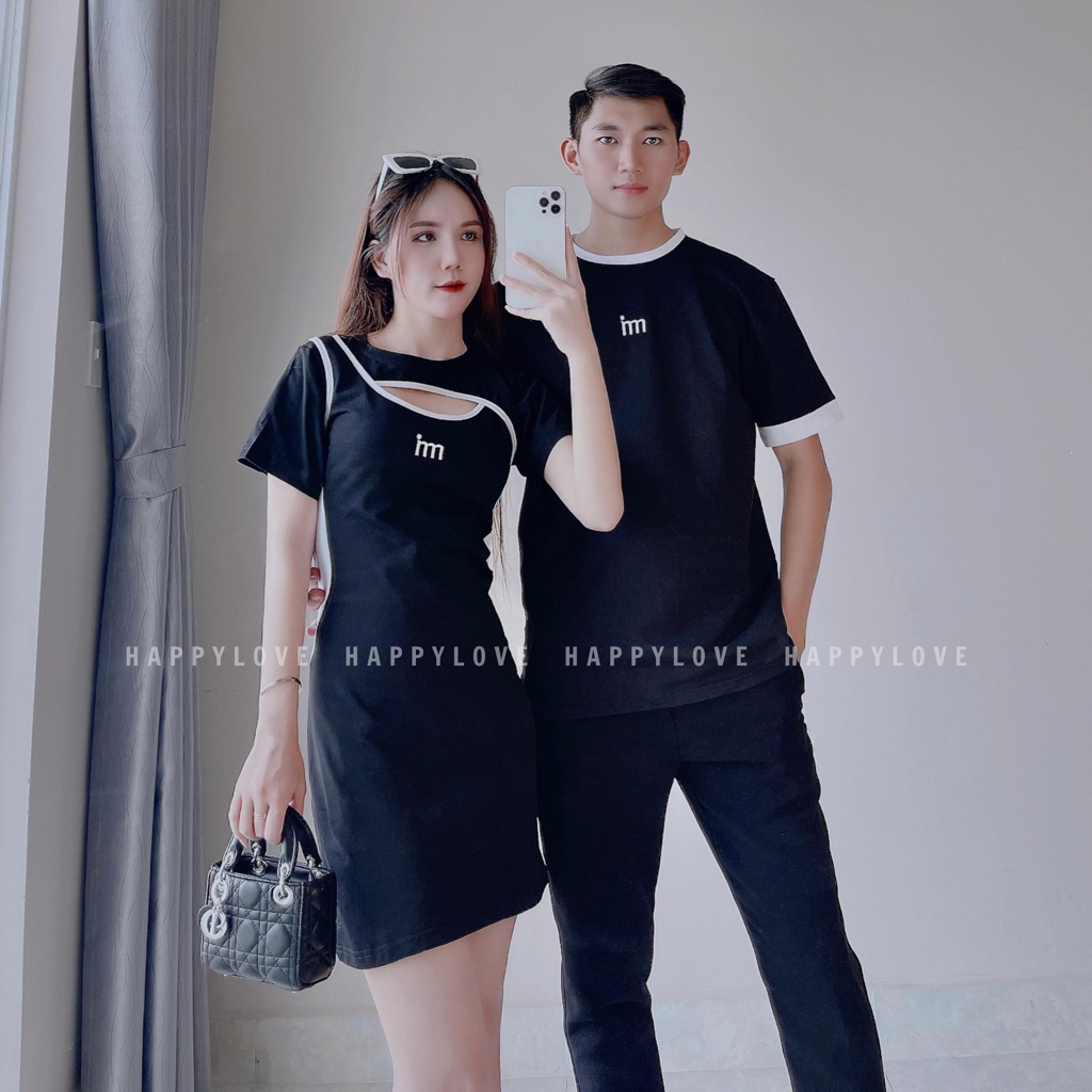 Đồ cặp nam nữ set áo váy đôi mùa hè màu đen HAPPYLOVE chất đẹp thời trang couple M046