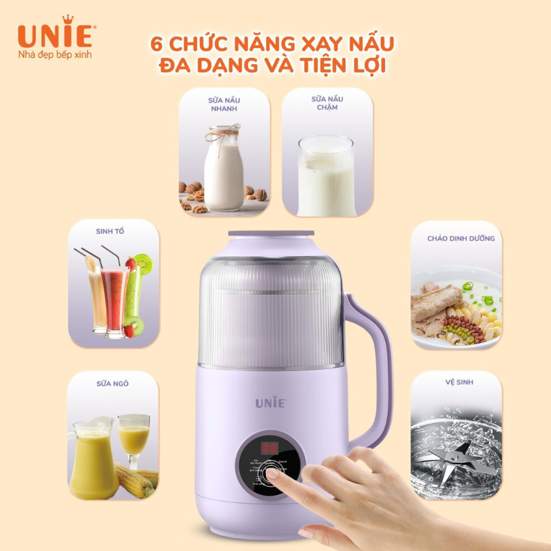 Máy Làm Sữa Hạt Phiên Bản Chống Ồn Unie UMB09- Lưỡi Dao 8 Cánh- Hàng Chính Hãng- BH 1 Năm