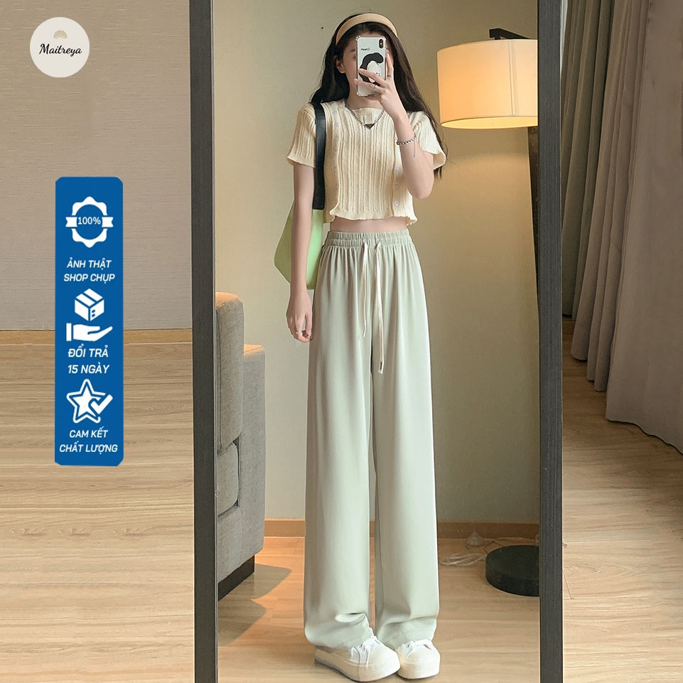 Quần Ống Rộng Nữ Dài Chất Thun Đẹp Form Dáng Suông Đẹp Dây Thòng Teen Hàn Quốc 104