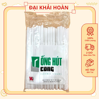 Ống hút nhựa trắng, bẻ cong đầu, phi 8 Thuận Lợi | Ống hút trà sữa | Ống hút sinh tố