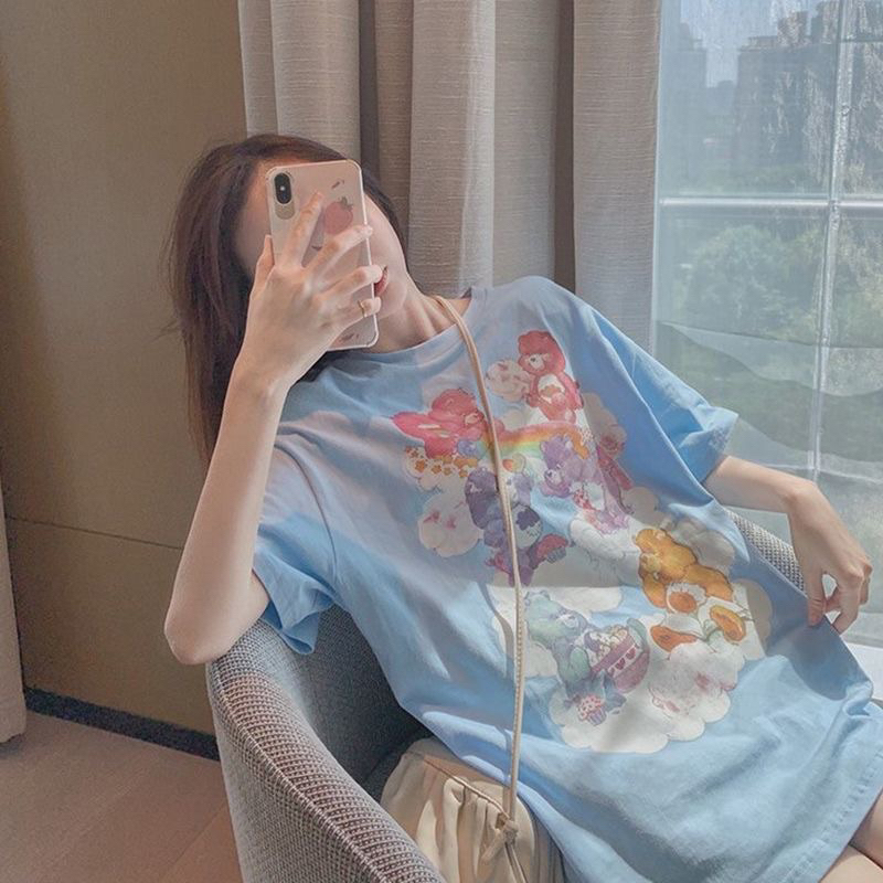 Áo Thun Tay Lỡ Phom Rộng in hình Gấu TRẺ TRUNG NĂNG ĐỘNG , Unisexx Với Màu Xanh nước Biển Tươi Mát Giải Nhiệt Cho Mùa Hè