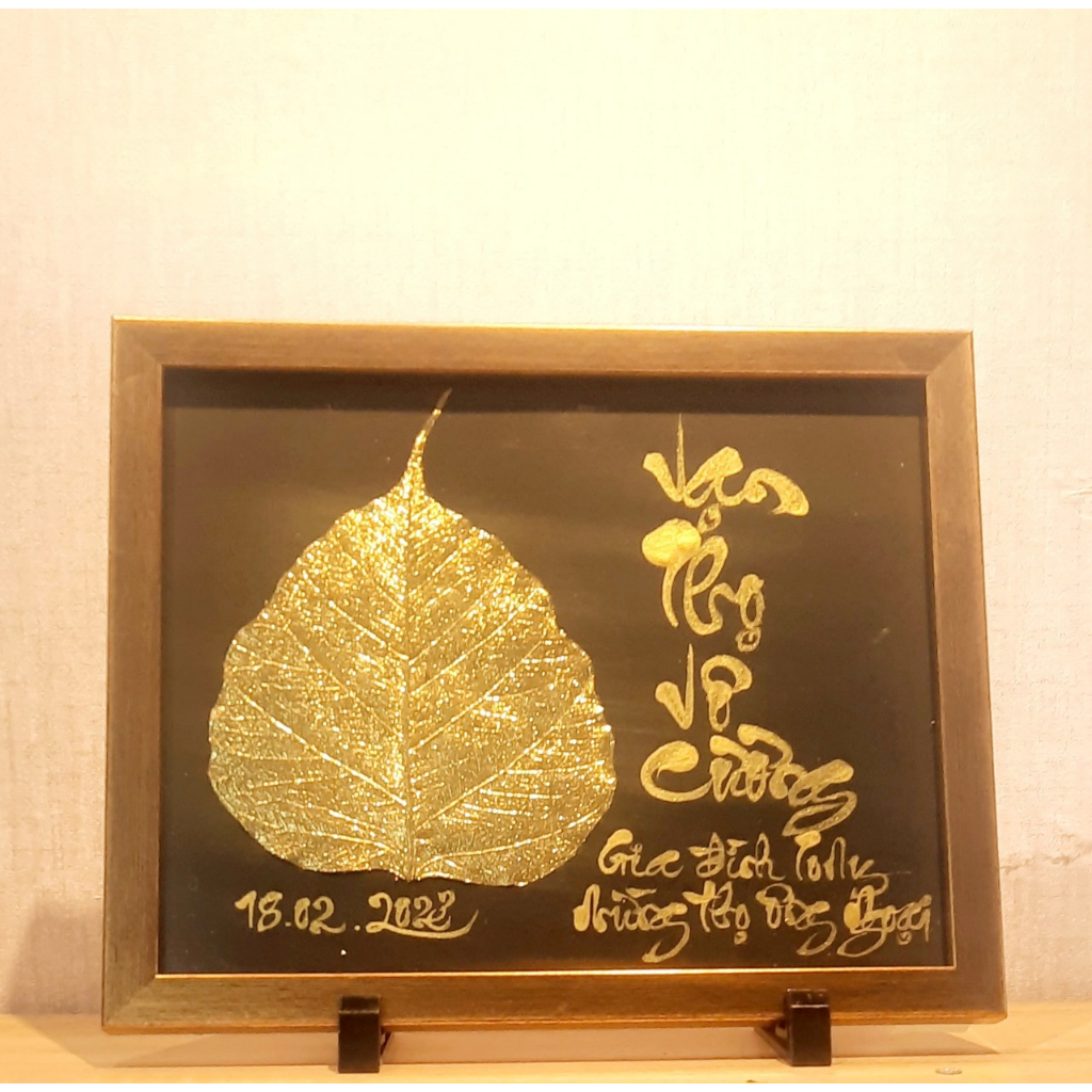 18 mẫu tranh DÁT VÀNG nhiều mẫu thư pháp lá bồ đề 20x25 cm