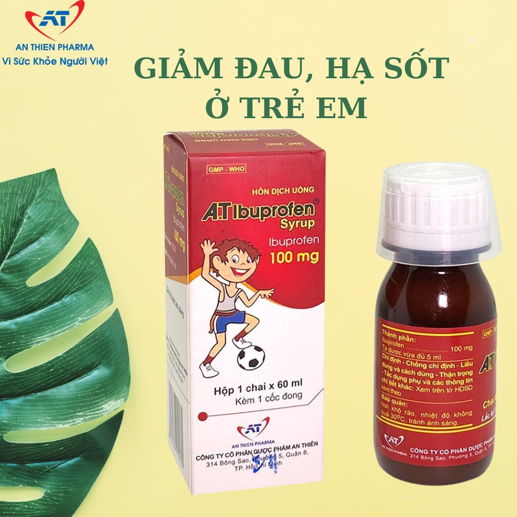 Hỗn dịch uống A.T Ibuprofen 100mg giảm đau, hạ sốt (Chai 60ml)