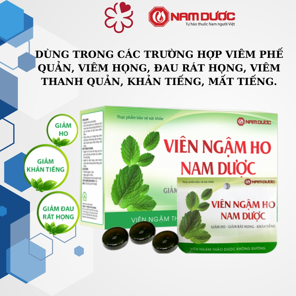 Viên Ngậm ho Nam Dược| Hỗ Trợ Giảm Ho, Đau Rát Họng| Vỉ x 4 viên| Nam Dược