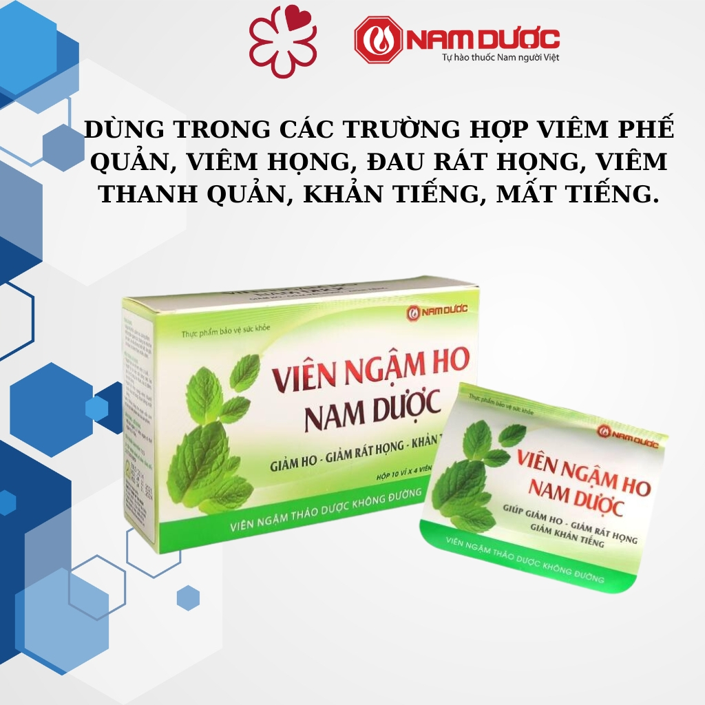 Viên Ngậm ho Nam Dược| Hỗ Trợ Giảm Ho, Đau Rát Họng| Vỉ x 4 viên| Nam Dược