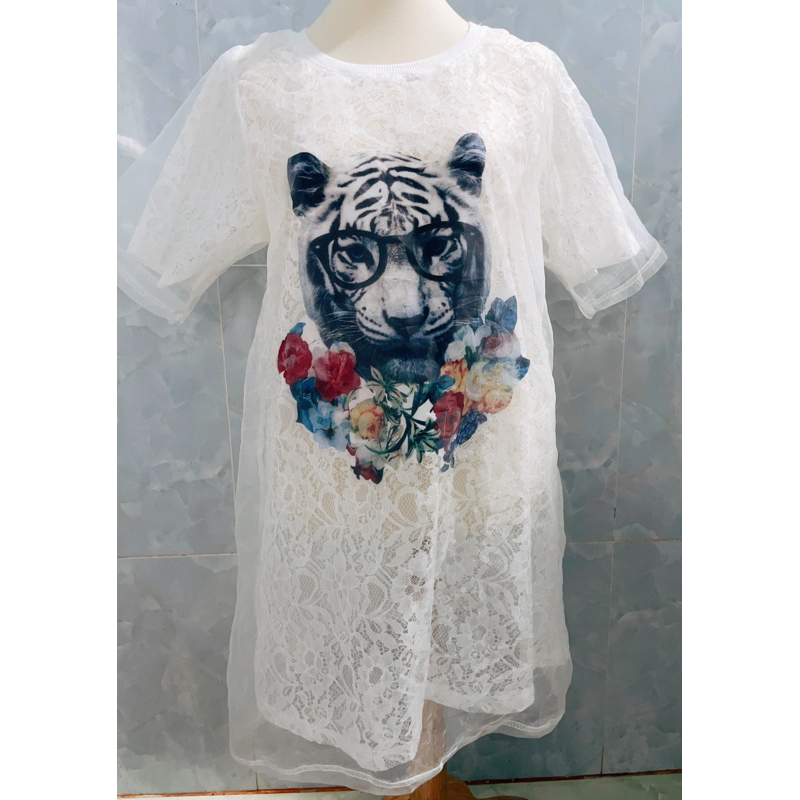 Đầm trắng ren phối 2 lớp form suông