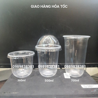 Cốc nhựa đáy bầu chữ U 360ml 500ml 700ml 50 cái đựng trà sữa tàu hũ dập được màng Ly nhựa dùng một lần Cốc nhựa nắp cầu