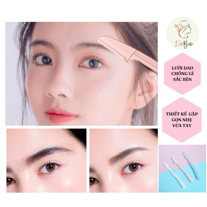 Set 3 dao cạo tỉa lông mày sắc bén An toàn cho da Gập gọn Dùng nhiều lần Tạo hình khuôn lông mày dễ dàng