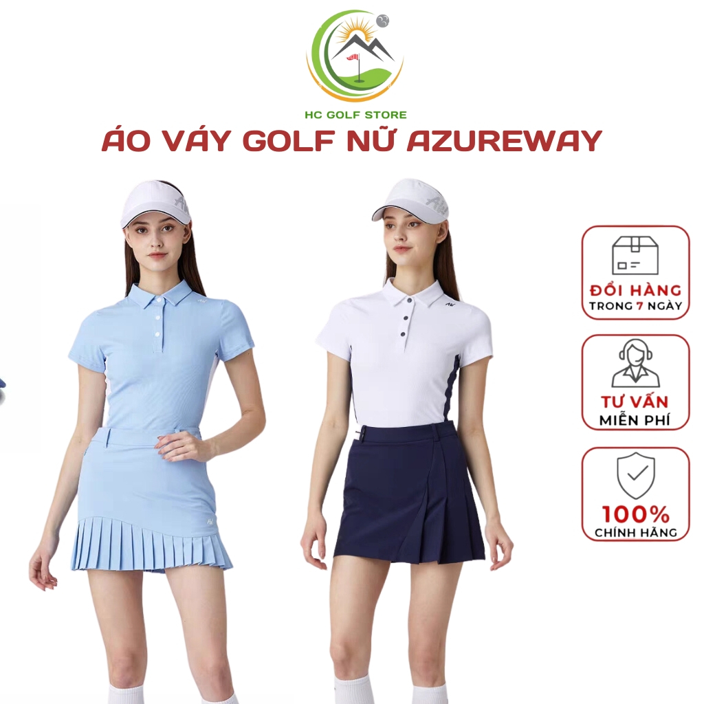 Áo váy golf nữ AZUREWAY mẫu mới nhất 2023 Áo thun thể thao có cổ chân váy xếp ly -HC GOLF