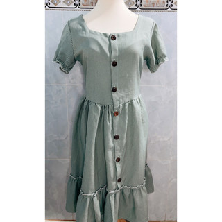 Đầm babydoll dáng dài màu xanh sọc