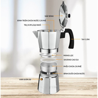(Combo) Ấm pha cà phê Moka Express 6 Cup 300ml cao cấp + Bếp điện mini 500W (MLMGDQT)