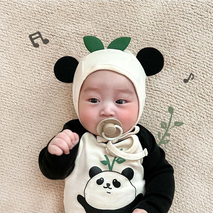 Bộ Áo Liền Quần In Hình Gấu Trúc Nhỏ Phong Cách Hàn Quốc Thời Trang Mùa Xuân Mới Cho Bé