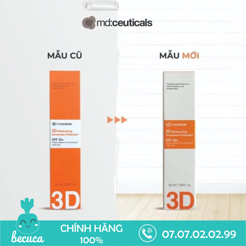 Kem Chống Nắng Vật Lý Giúp Dưỡng Ẩm & Bảo Vệ Da Sau Laser Md:ceuticals 3D Moisturizing Sunscreen SPF50+