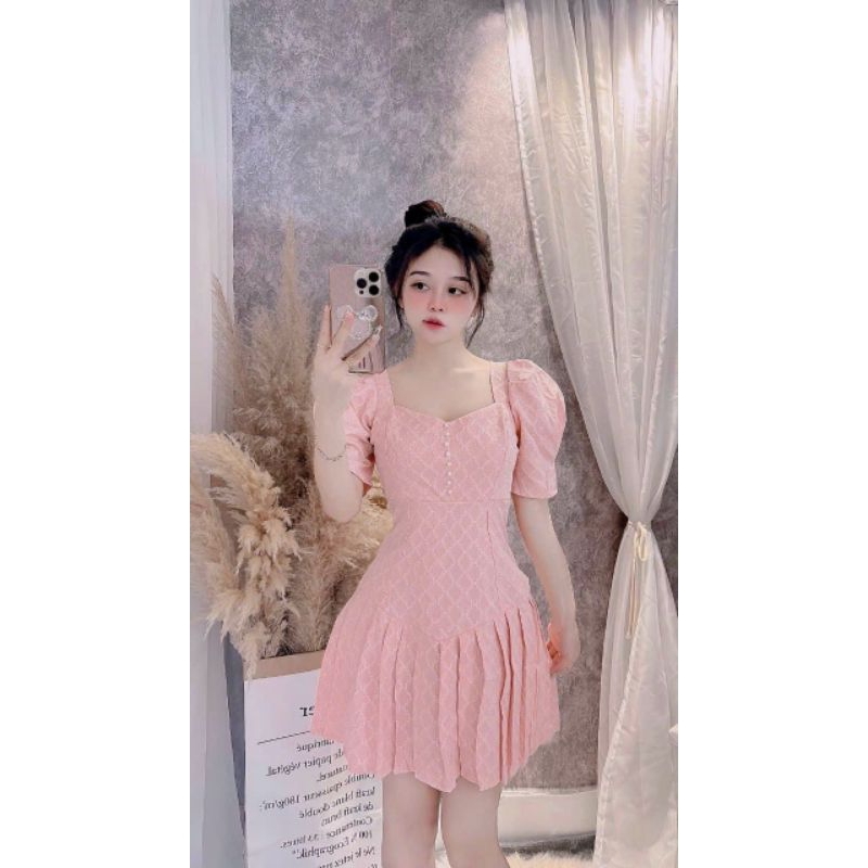 Váy công chúa midi tay bồng xếp ly chuẩn mẫu sang chảnh _SB56