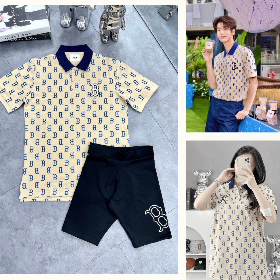 Áo Polo nam nữ MLB NY Monogram nhiều màu 100% cotton hàng xuất dư cao cấp phong cách Hàn Quốc