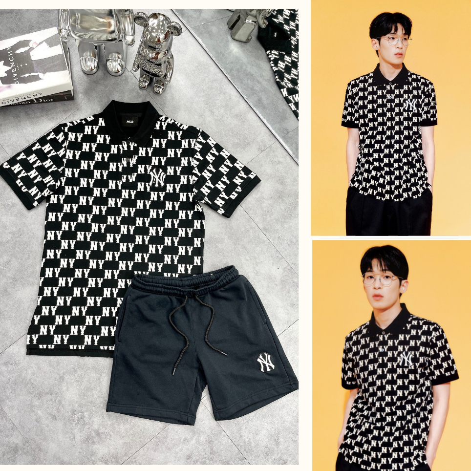 Áo Polo nam nữ MLB NY Monogram nhiều màu 100% cotton hàng xuất dư cao cấp phong cách Hàn Quốc
