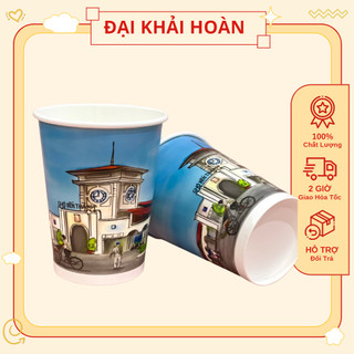 50 Ly Giấy In Hình Bến Thành 14oz – 360ml Có Nắp | Ly giấy đựng cà phê | Cốc giấy.