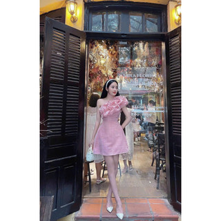 Đầm dạ  lệch vai đính nơ body, Đầm dự tiệc dáng xoè  chữ A sang chảnh cho mấy chị em đi tiệc đi chơi