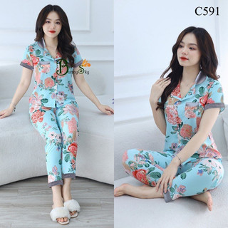 (BunnySky) Đồ bộ mặc nhà, đồ bộ pizama lụa, chất lụa mềm mịn lướt để chọn màu
