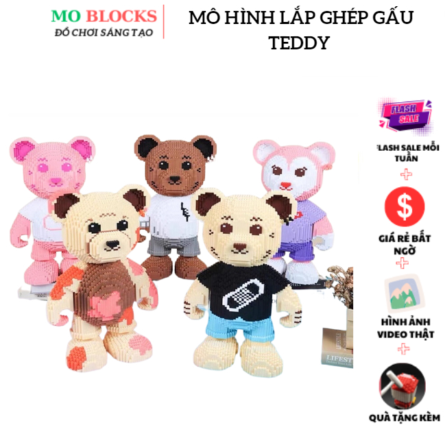 Lego Bearbrick Gấu Teddy cao 50cm hãng HAIGAIPIN Mô hình lắp ghép 3D decor trang trí Gấu Teddy cao 50cm - MOBLOCKS