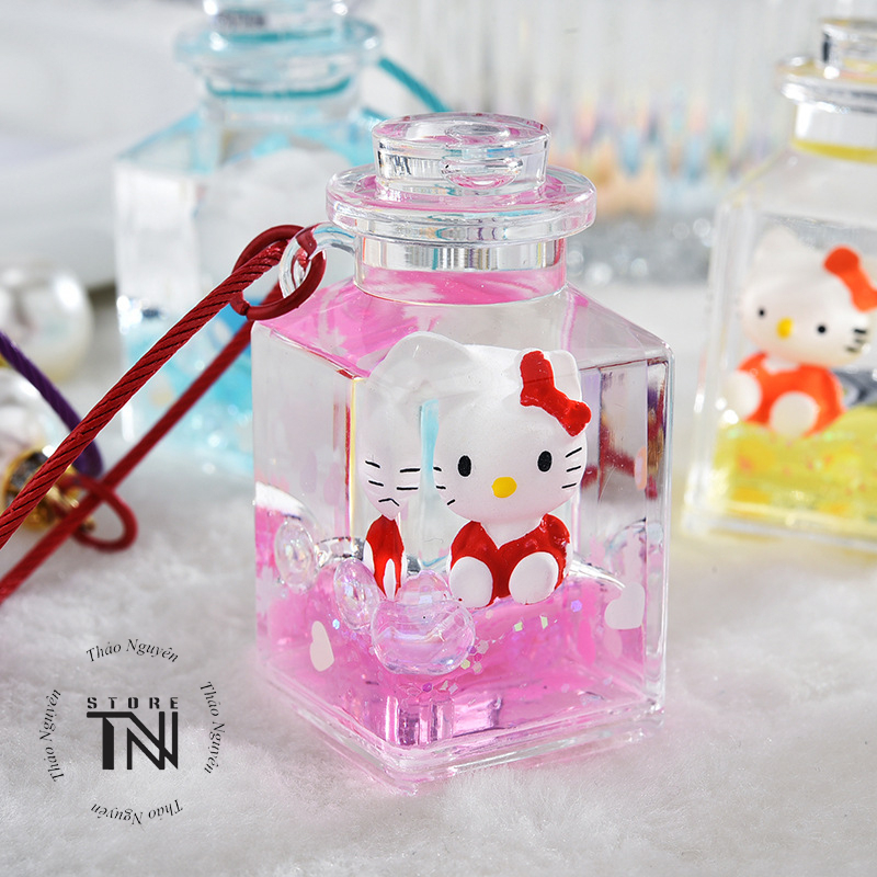 Móc khoá acrylic trong suốt hình mèo, móc khóa nước treo balo túi xách