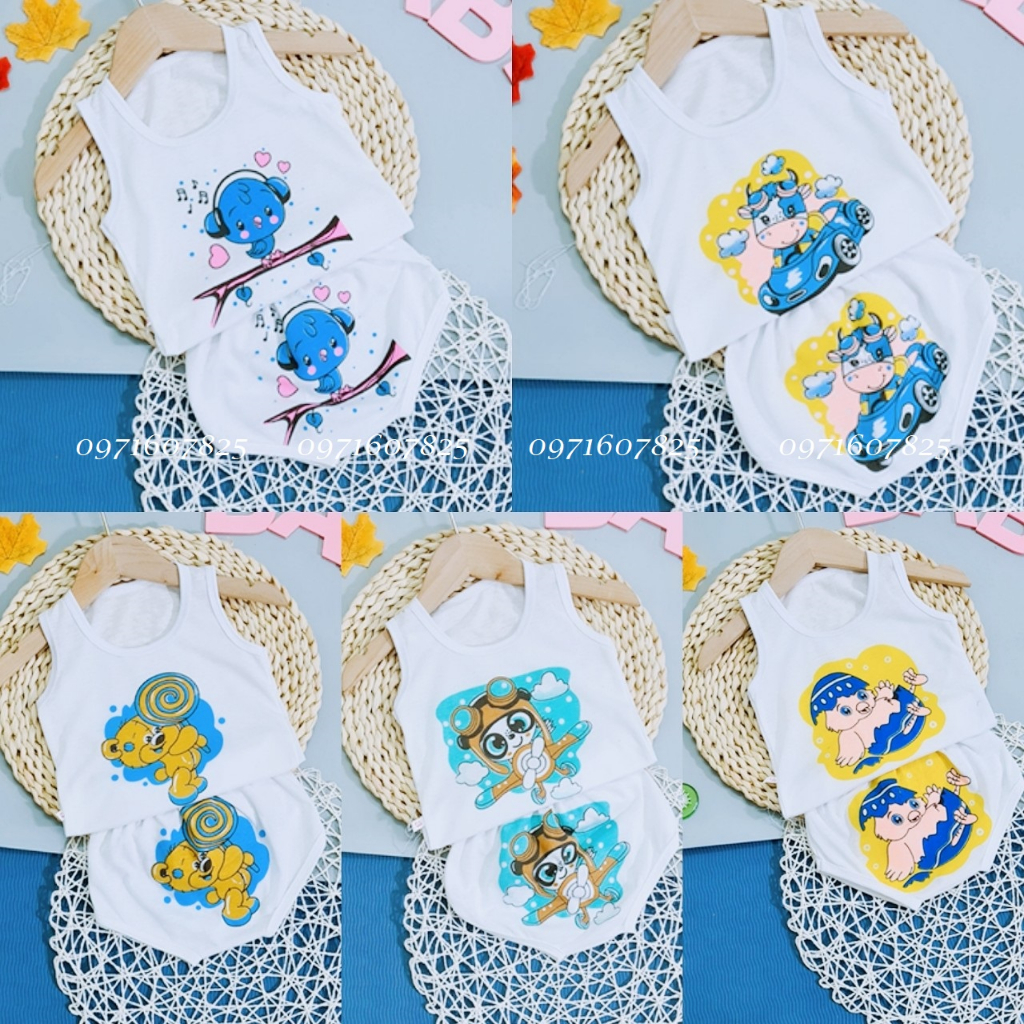 Combo 5 bộ quần áo cotton gà chip cho bé từ kg 3-14kg