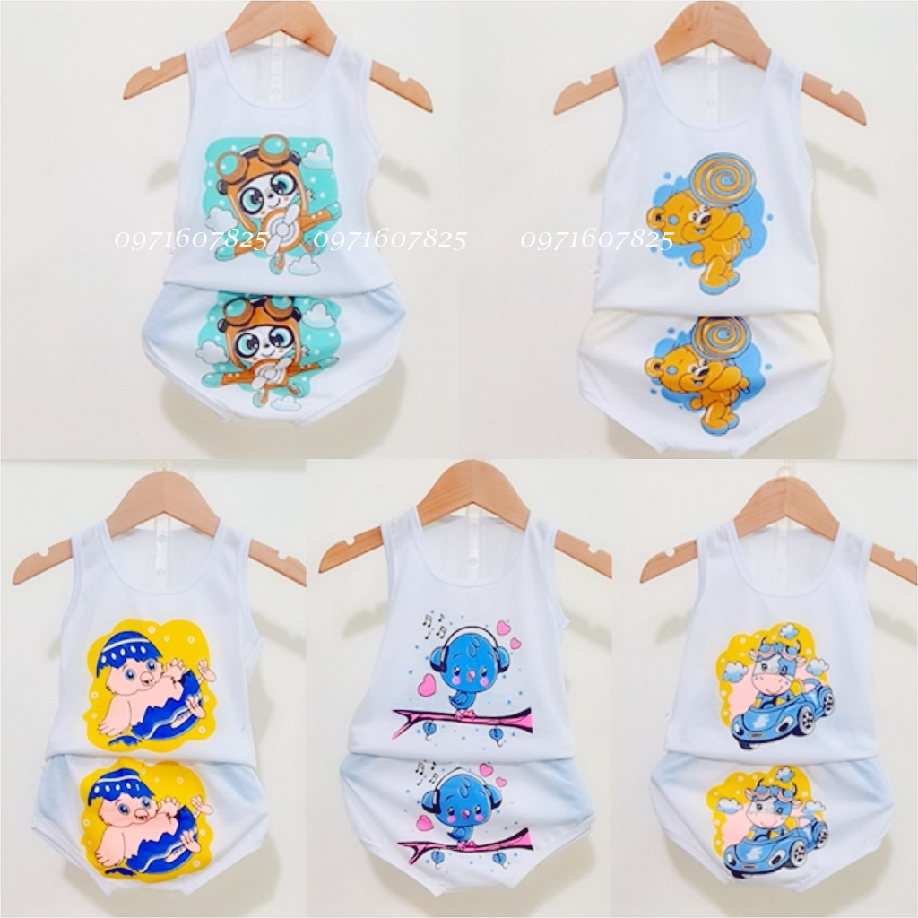Combo 5 bộ quần áo cotton gà chip cho bé từ kg 3-14kg