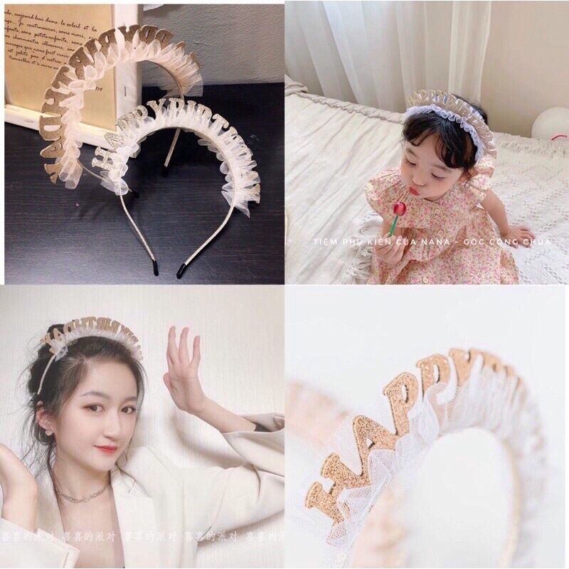 (Miễn ship)  Băng Đô Cài Tóc Chữ Happy Birthday,Bờm tóc sinh Nhật Sáng Lấp Lánh Sang Trọng Phong Cách Hàn Quốc Cho Nữ