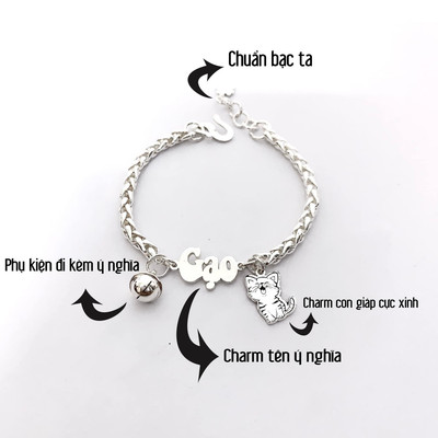 Lắc tay bạc cho bé TLEE, vòng tay thiết kế theo yêu cầu tên chữ kèm chibi đáng yêu TLEE JEWELRY LT0127