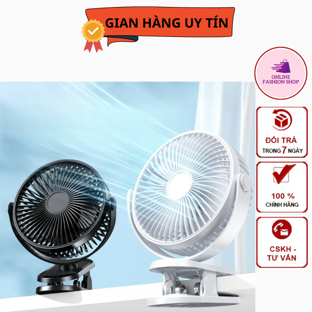 Quạt Mini Kẹp Bàn - Quạt Kẹp Tích Điện Xoay 720 Độ Siêu Tiện Lợi 3 Tốc Độ Gió Bảo Hành 12 tháng