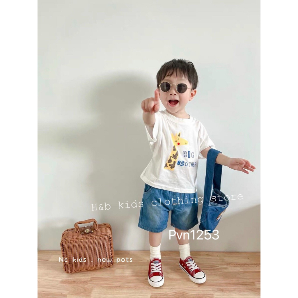 Đồ bộ cộc tay cho bé trai , sét bộ quần áo cotton tàu hưu cao cổ + quần Jeans mềm cực chất cho bé trai