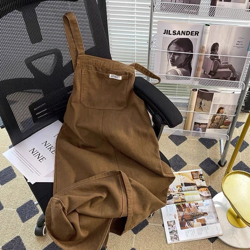 Yếm bò màu nâu mẫu mới phong cách Hàn Quốc, YẾM NÂU DÁNG VÁY 3 SIZE SML