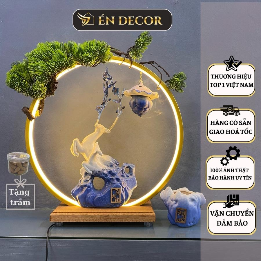 Thác khói trầm hương hươu ÉN DECOR có kệ đèn led tròn decor tạo thác khói hương trầm trang trí nhà, phong thuỷ DC582