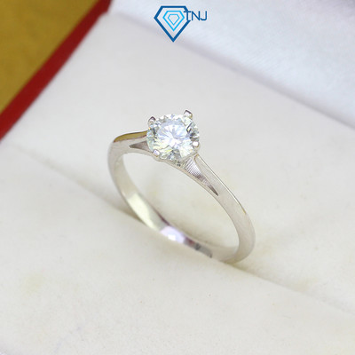 Nhẫn bạc nữ Moissanite 6ly xi bạch kim thiết kế đơn giản, kèm thẻ tra cứu cao cấp NNM0007 - Trang Sức TNJ
