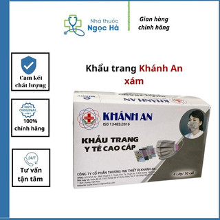Khẩu trang cao cấp màu xám Khánh An 4 lớp hộp 50 cái