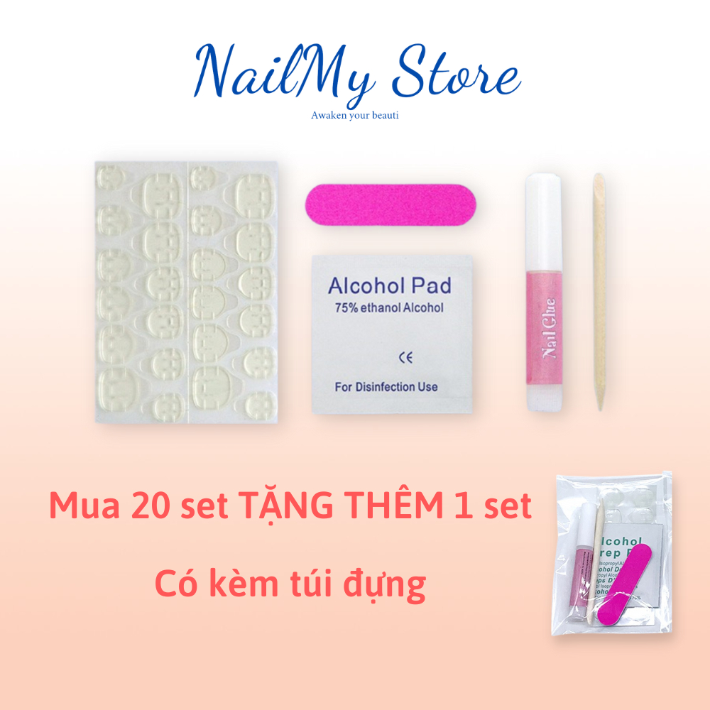 Nail box, set phụ kiện nailbox (miếng dán, bông cồn, que đẩy da, dũa, keo)