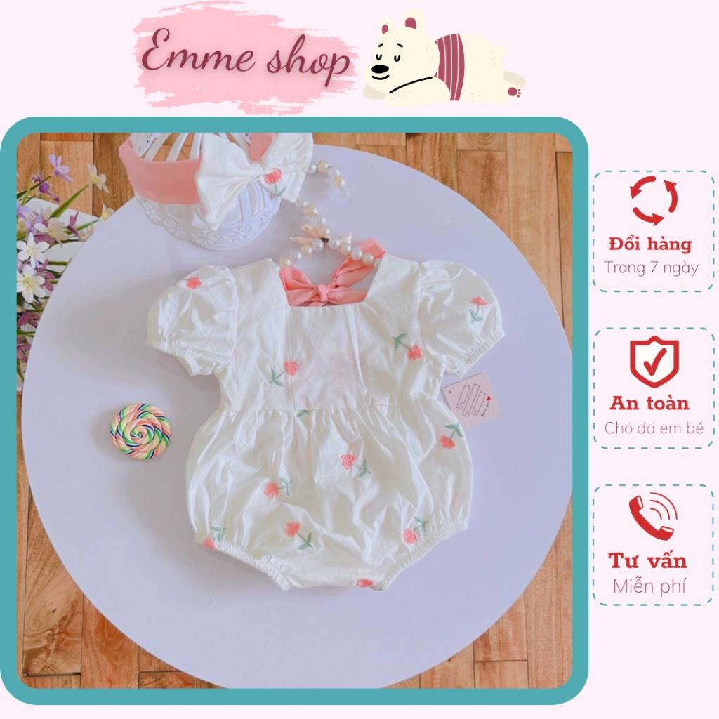 Bodysuit cho bé gái sơ sinh tặng kèm turban chất liệu mềm mát, 4-11kg, hàng thiết kế sang xịn mịn, kèm ảnh thật ở cuối