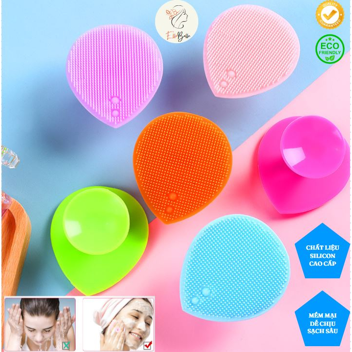 Miếng rửa mặt mát xa mặt, tẩy da chết silicon cao cấp Elle Belle RS55 sạch sâu giảm mụn, massage mặt thư thái