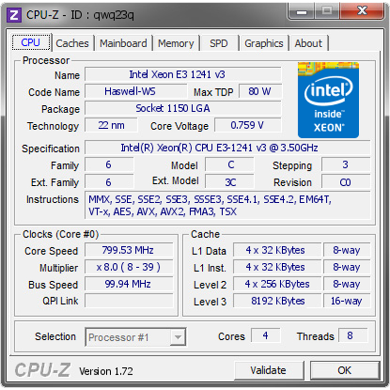 CPU máy tính Xeon E3 1241 V3