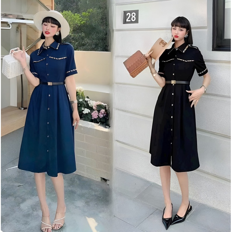 ( HÀNG QUẢNG CHÂU CAO CẤP) VÁY ĐẦM CỔ SƠ MI VIỀN BBR DÁNG XÒE XINH XẮN