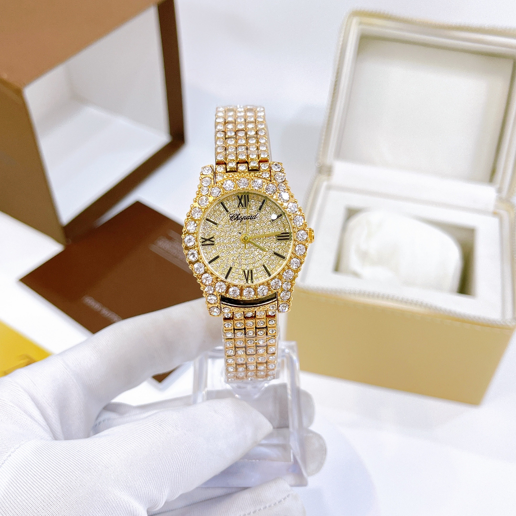 Đồng hồ nữ Chopard mặt đính full đá - size mặt 30mm, chống nước, máy pin, kính khoáng cứng dang trọng dành cho nữ