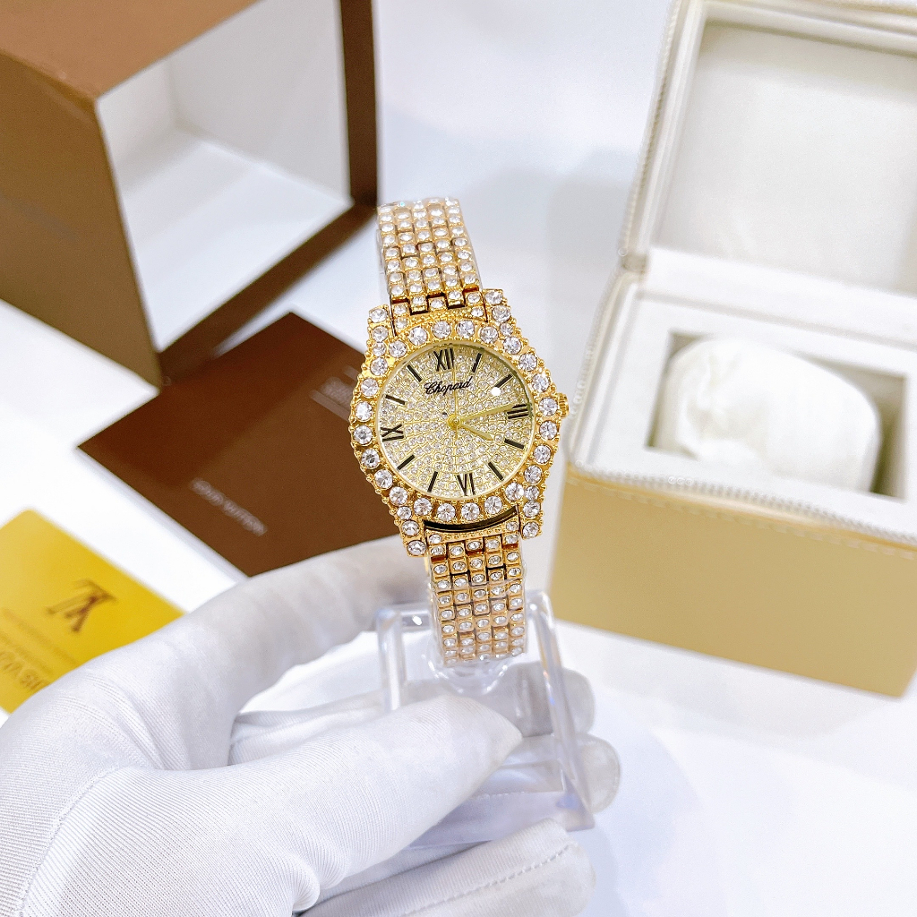 Đồng hồ nữ Chopard mặt đính full đá - size mặt 30mm, chống nước, máy pin, kính khoáng cứng dang trọng dành cho nữ