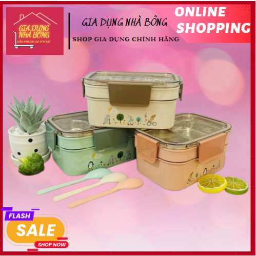 CÀ MÊN_ HỘP ĐỰNG CƠM VĂN PHÒNG 2 TẦNG_ LÕI INOX BỌC NHỰA CÁCH NHIỆT TIỆN LỢI